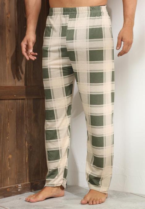 Pantaloni de Pijama ,Big Size ,Barbati,Culoare Crem cu Verde,Engros